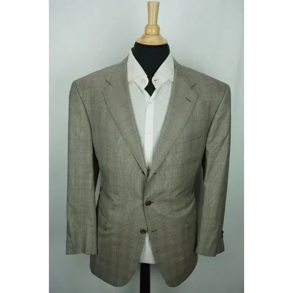 Brioni NM Nomenta Brown Plaid Silk Blend Sport Coat Jacket Sz 46R
